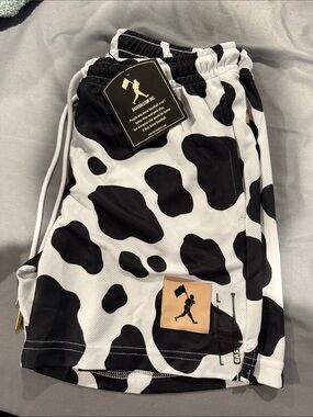 Baseballism Kids' Black & White Cow Print Athletic Shorts